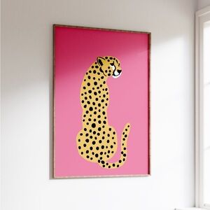 Hot Pink Cheetah Art Print With Black Frame 12×16